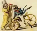 Österreichische Variante von 1818 (Karikatur von Leopold Kupelwieser mit ihm selbst und Franz Schubert; Lenkung falsch dargestellt)
