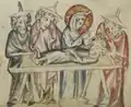 Jesus erweckt das tote Kind wieder, damit es den Anschuldigern gegenüber Jesu Unschuld bezeugt.