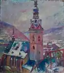 Kirchturm St. Martin in Cochem,Öl auf Leinwand, 1919