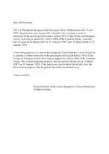 Briefe des britischen Premierministers Johnson vom 19. Oktober 2019 an den Europäischen Rat. Der erste Brief – ohne Briefkopf von Downing Street No. 10 und ohne Unterschrift – beantragt den Aufschub des EU-Austritts zum 31. Januar 2020 gemäß Art. 50 EUV. Der zweite Brief – mit Briefkopf und Unterschrift – bittet um Ablehnung des Antrags.